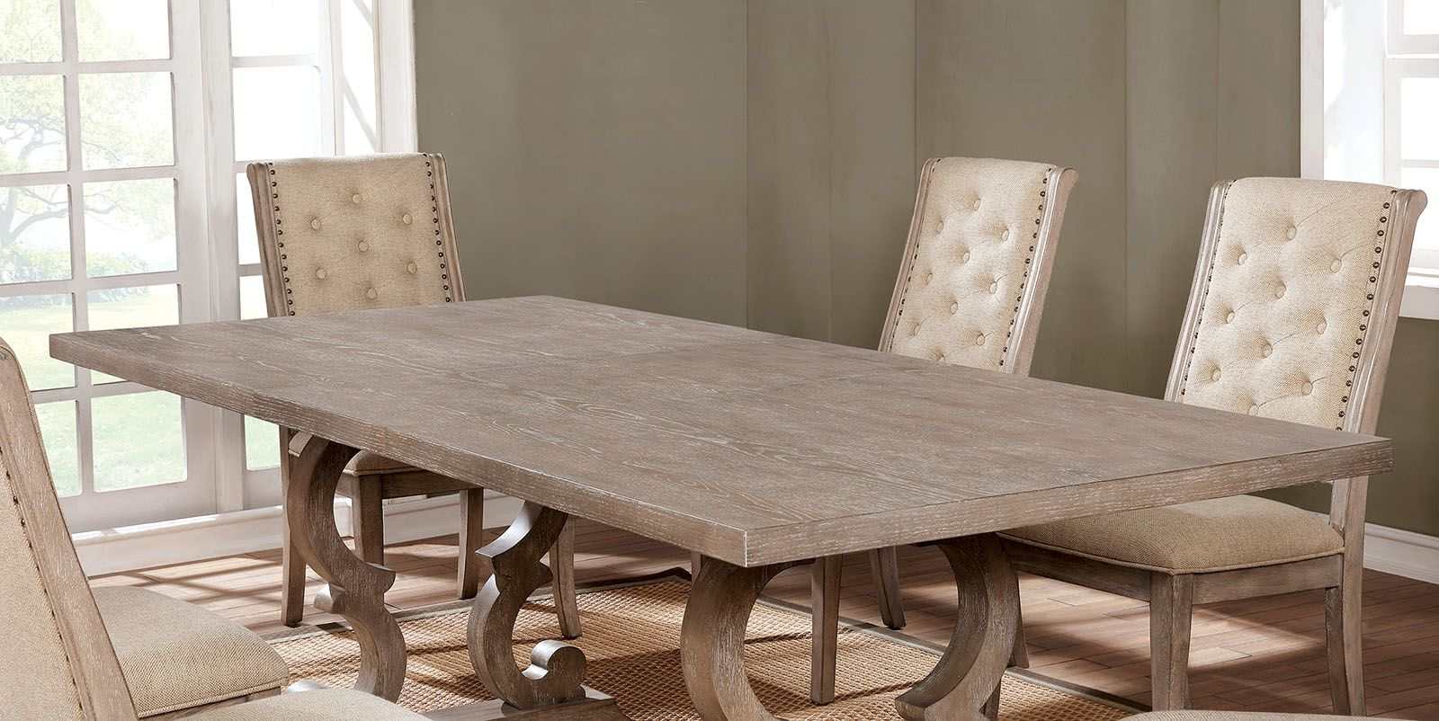 Patience Rustic Natural Tone & Beige Dining Room Set / 7pc - Ornate Home