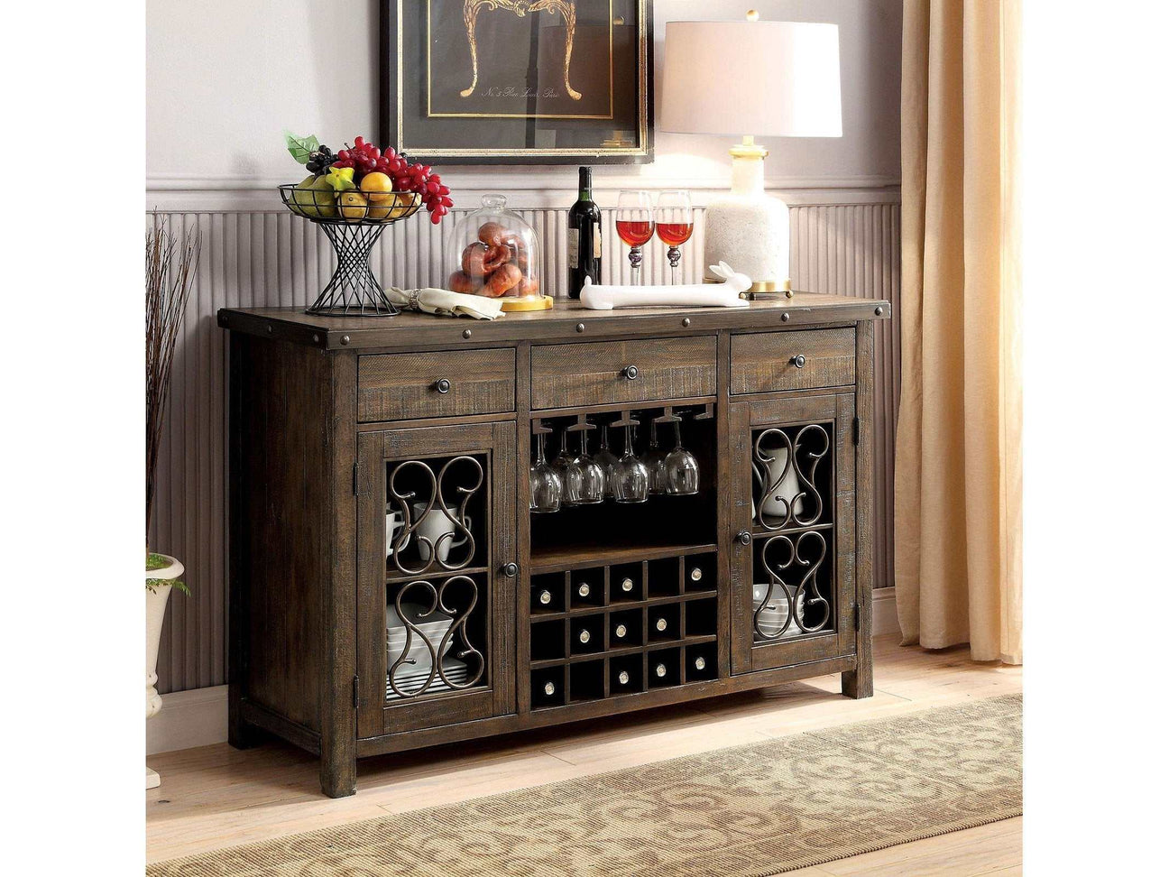 Paulina Rustic Walnut Server - Ornate Home