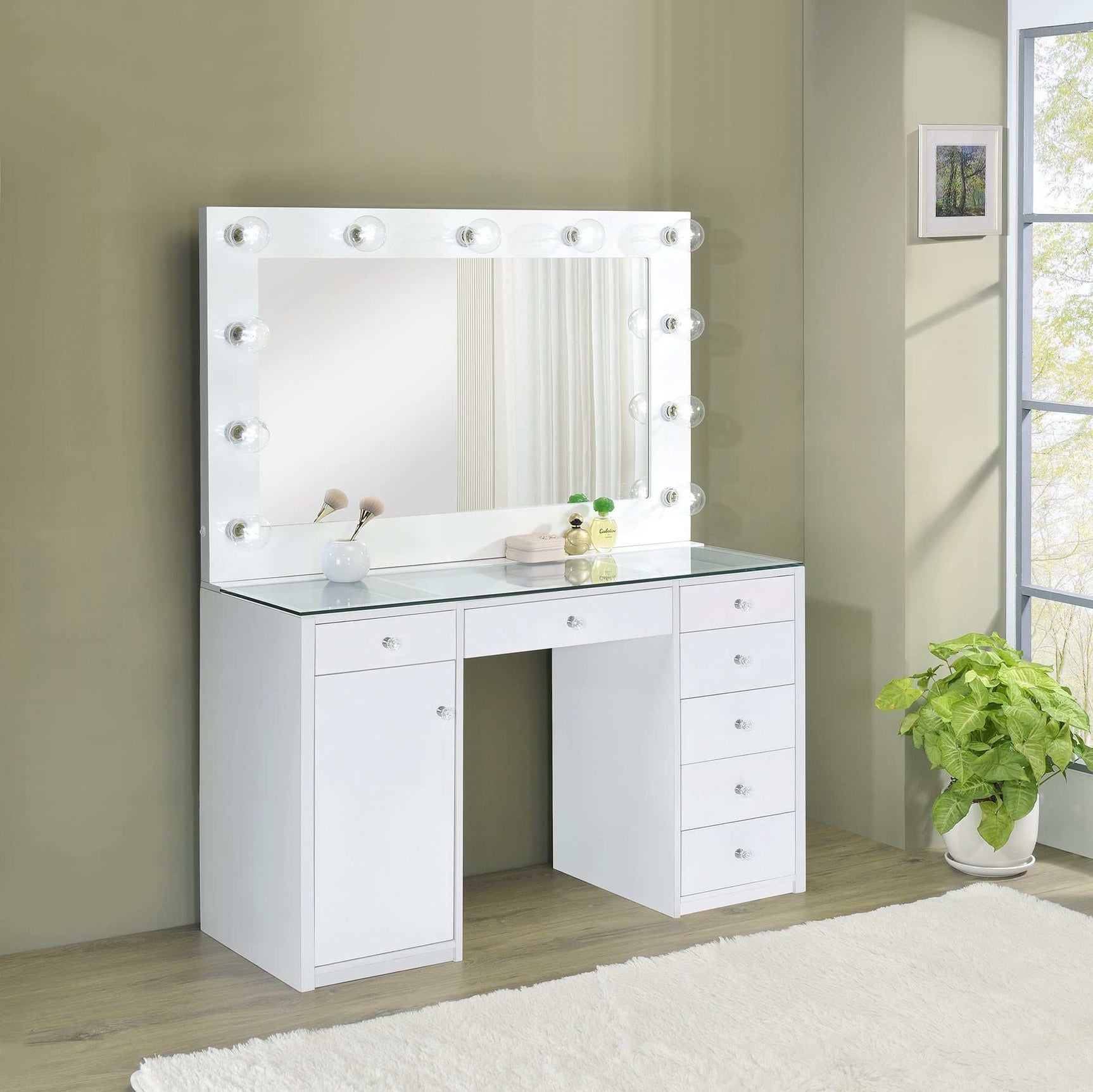Percy White High Gloss Vanity Table & Mirror - Ornate Home