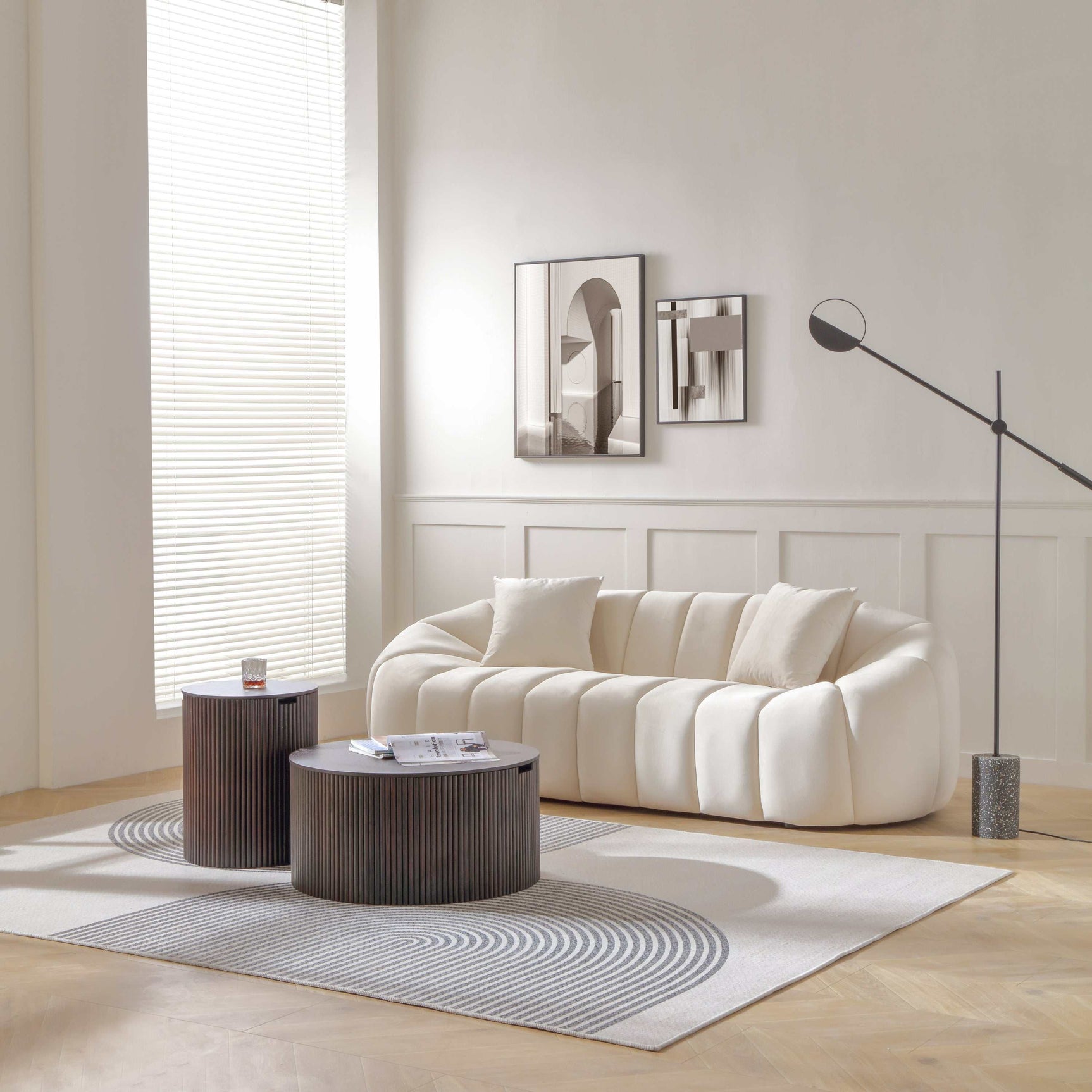 Petaluma 3-Seater Velvet Modern Sofa Beige - Ornate Home