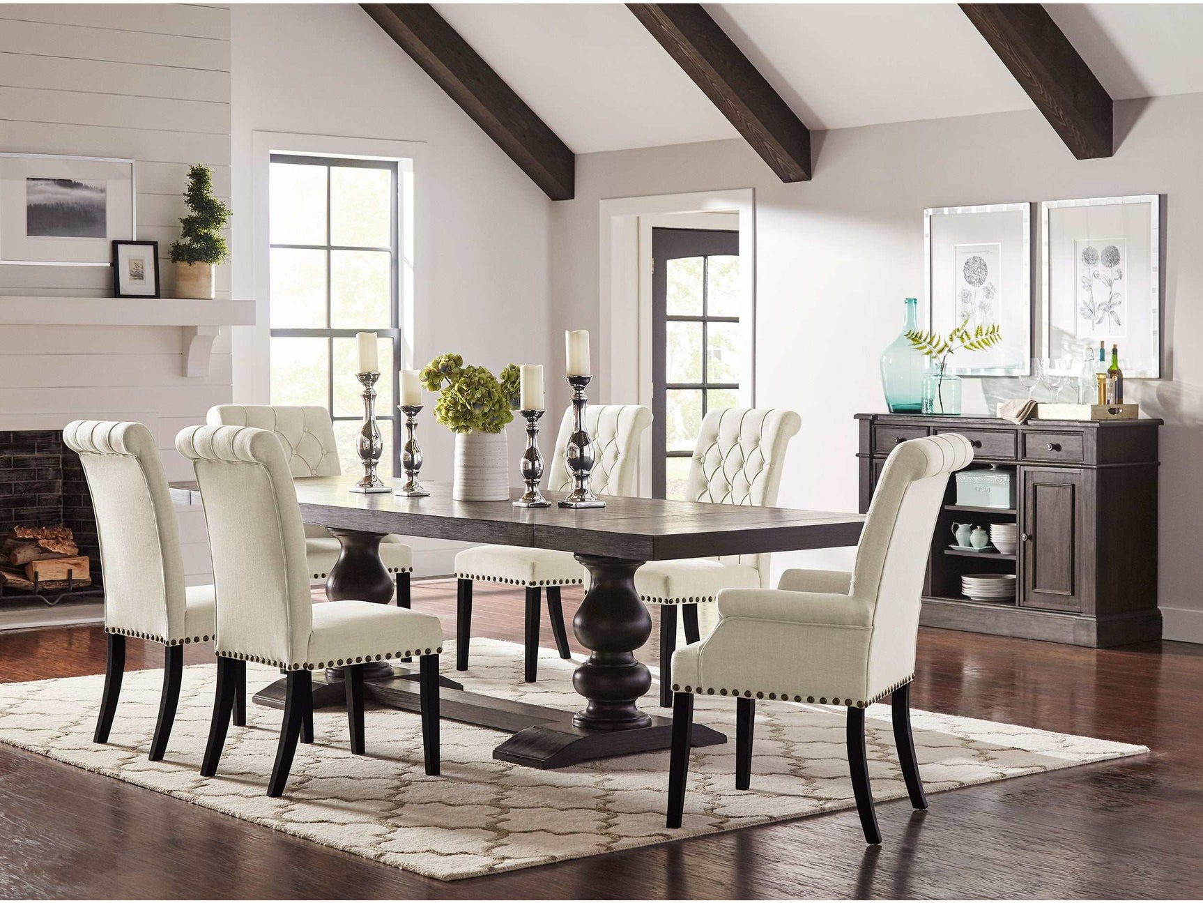 Phelps Antique Noir / Beige 8 Pc Dining Set - Ornate Home