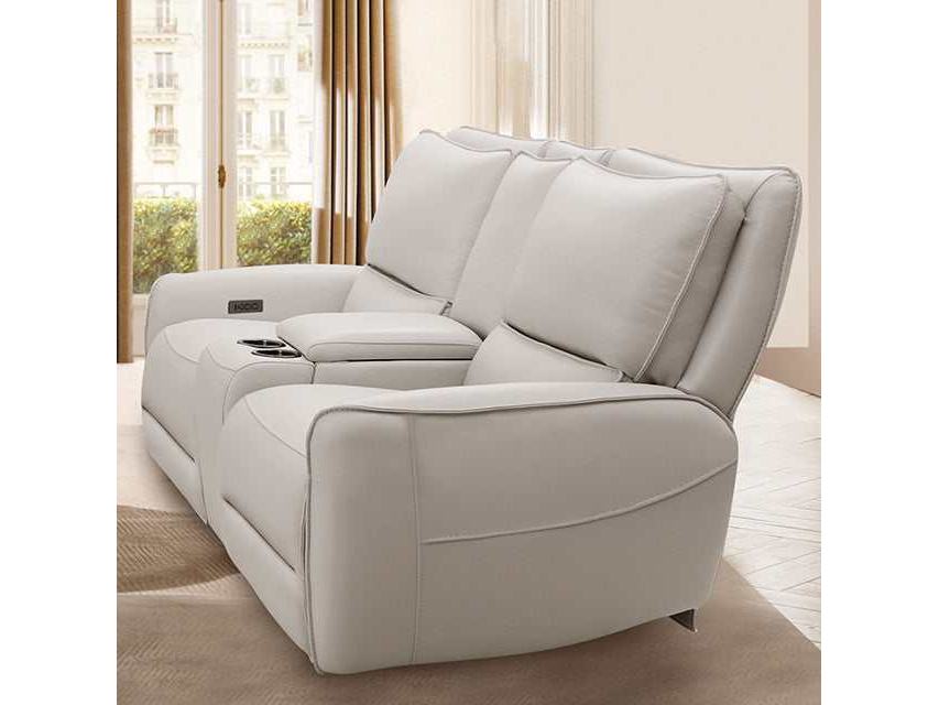 Phineas Beige Top Grain Leather Match Power Loveseat - Ornate Home