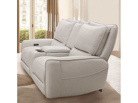 Phineas Beige Top Grain Leather Match Power Loveseat - Ornate Home