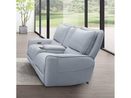 Phineas Pale Blue Top Grain Leather Match Power Loveseat - Ornate Home