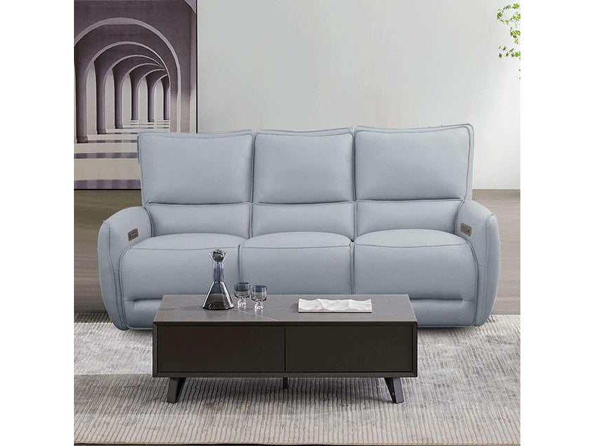 Phineas Pale Blue Top Grain Leather Match Power Reclining Sofa - Ornate Home