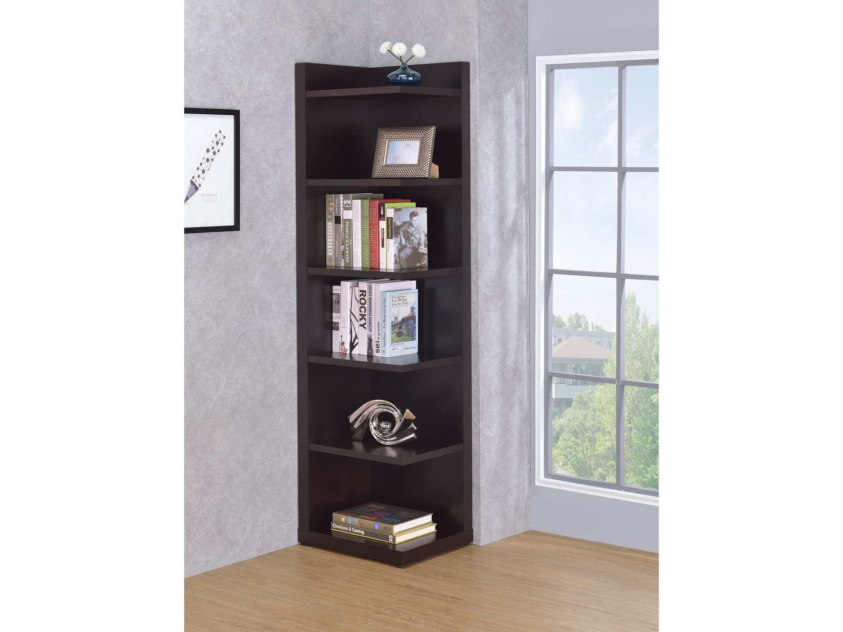 Pinckard Cappuccino 6 Tier Corner Bookcase - Ornate Home