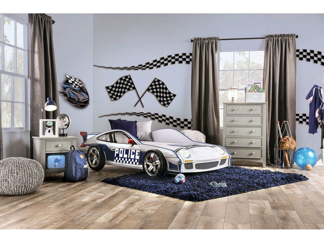 Poe Blue & White Twin Car Bed - Ornate Home