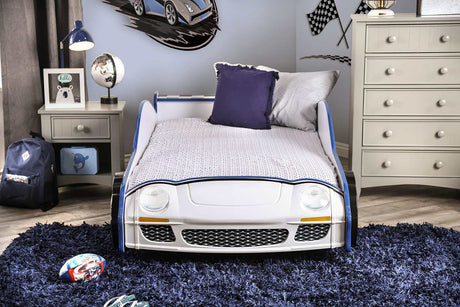 Poe Blue & White Twin Car Bed - Ornate Home