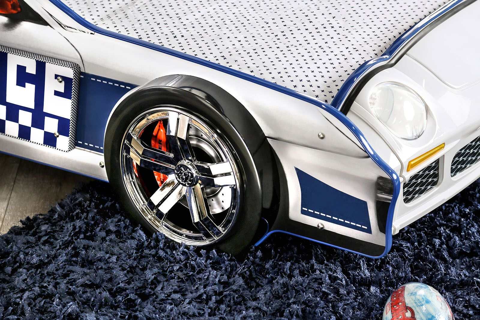 Poe Blue & White Twin Car Bed - Ornate Home