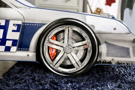 Poe Blue & White Twin Car Bed - Ornate Home