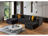 Polo Black Velvet Double Chaise "U" Shape Sectional Sofa - Ornate Home