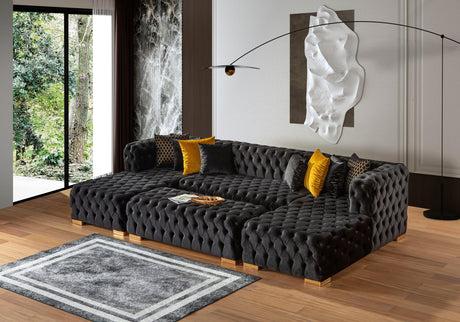 Polo Black Velvet Double Chaise "U" Shape Sectional Sofa - Ornate Home