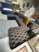 Polo Black Velvet Double Chaise "U" Shape Sectional Sofa - Ornate Home