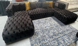 Polo Black Velvet Double Chaise "U" Shape Sectional Sofa - Ornate Home