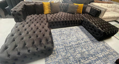 Polo Black Velvet Double Chaise "U" Shape Sectional Sofa - Ornate Home