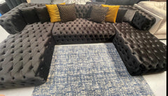 Polo Black Velvet Double Chaise "U" Shape Sectional Sofa - Ornate Home