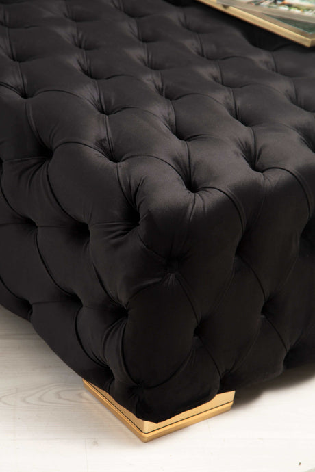 Polo Black Velvet Double Chaise "U" Shape Sectional Sofa - Ornate Home