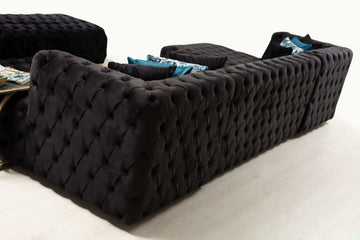Polo Black Velvet Double Chaise "U" Shape Sectional Sofa - Ornate Home