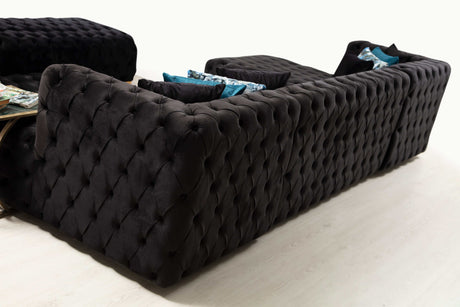 Polo Black Velvet Double Chaise "U" Shape Sectional Sofa - Ornate Home