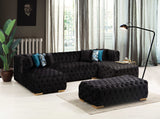 Polo Black Velvet Double Chaise "U" Shape Sectional Sofa - Ornate Home