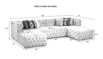 Polo Black Velvet Double Chaise "U" Shape Sectional Sofa - Ornate Home