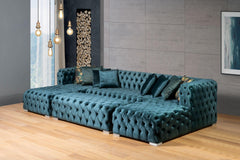 Polo Pine Green Velvet Double Chaise "U" Shape Sectional Sofa - Ornate Home