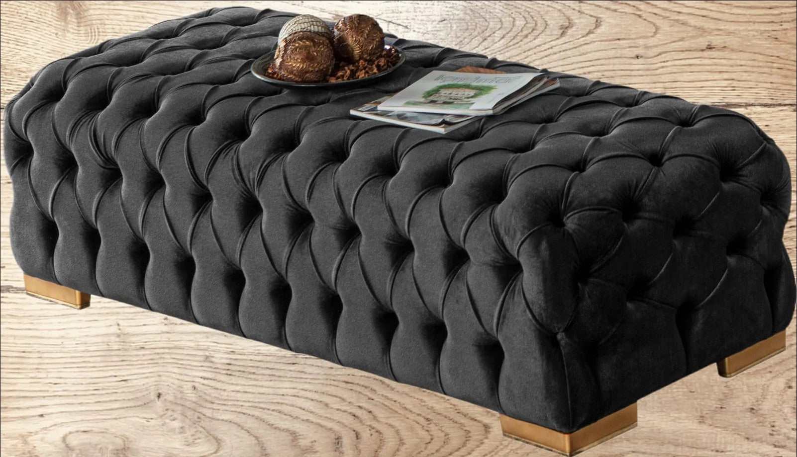 Polo Velvet Button Tufted Ottoman - Ornate Home