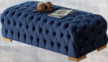 Polo Velvet Button Tufted Ottoman - Ornate Home