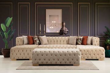 Polo Velvet Button Tufted Ottoman - Ornate Home