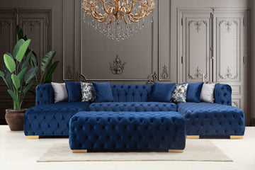 Polo Velvet Button Tufted Ottoman - Ornate Home