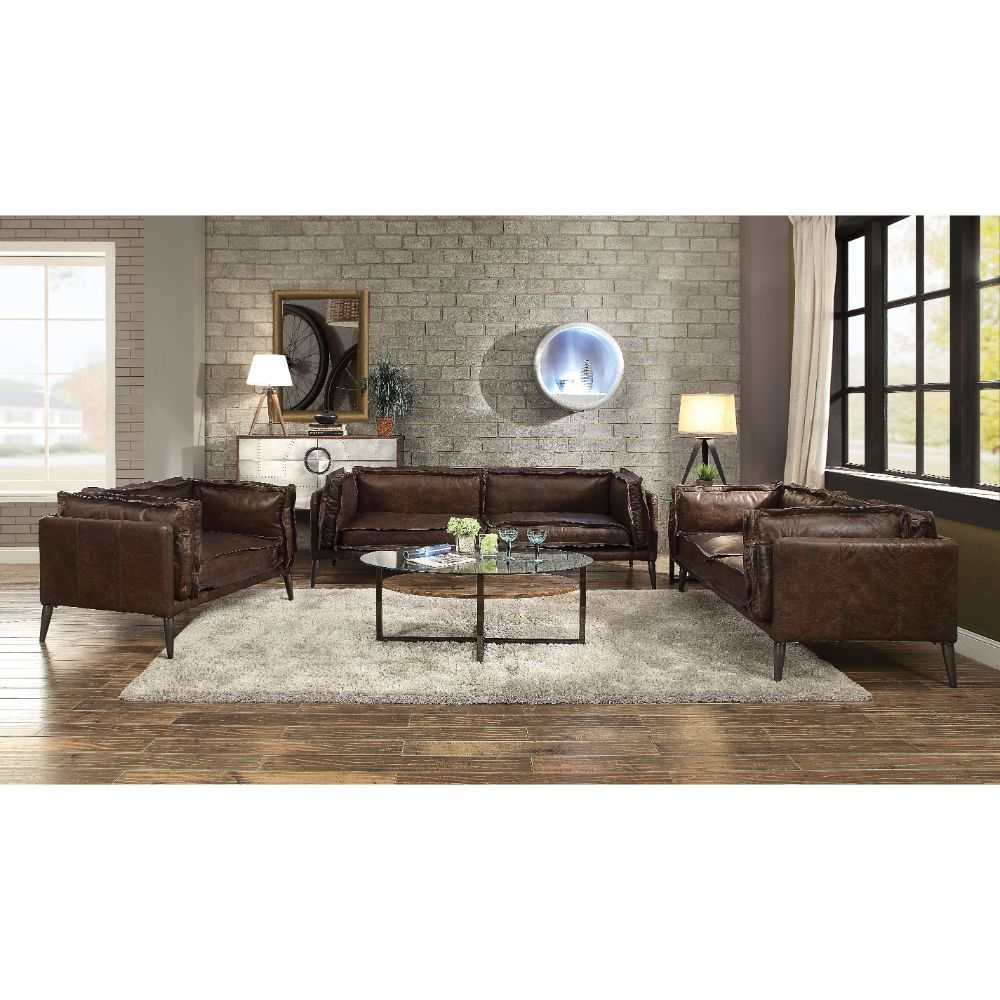 Porchester Distress Chocolate Leather Loveseat - Ornate Home