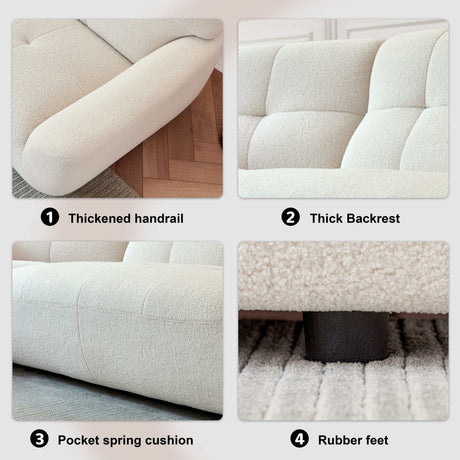 Portola 113" Large Beige Teddy Sherpa Corner Sectional Sofa with Tufted Seat - Ornate Home