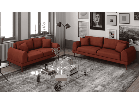 Pyramid Reddish Brown Sofa & Loveseat 2pc Set - Ornate Home
