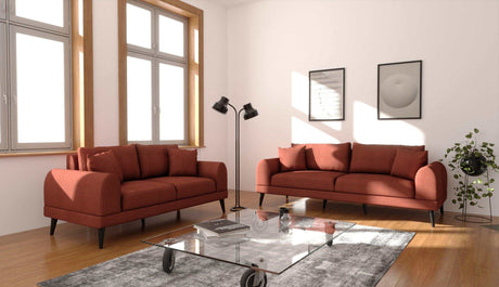 Pyramid Reddish Brown Sofa & Loveseat 2pc Set - Ornate Home