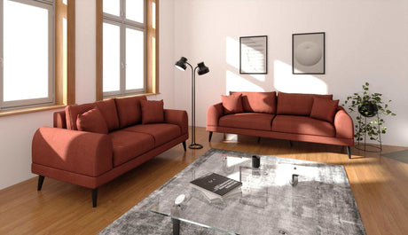 Pyramid Reddish Brown Sofa & Loveseat 2pc Set - Ornate Home