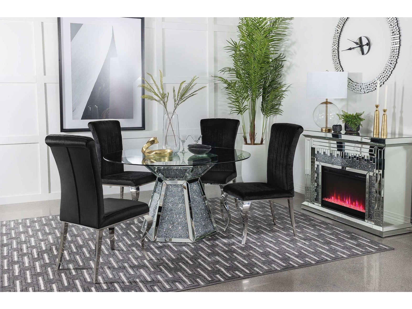 Quinn Black / Mirror 5 Pc Dining Set - Ornate Home