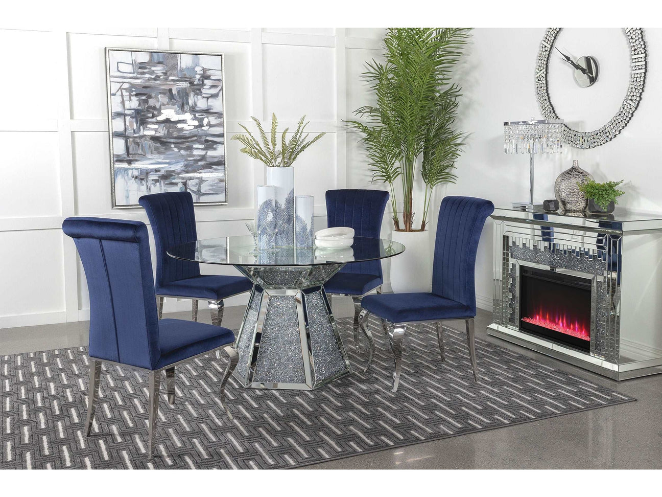 Quinn Ink Blue / Mirror 5 Pc Dining Set - Ornate Home
