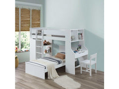 Ragna White Twin Loft Bed Set w/ Chair - Ornate Home