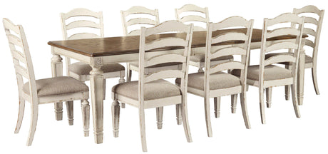 Realyn Chipped White Dining Room Set / 9pc (Ladderback styling) - Ornate Home