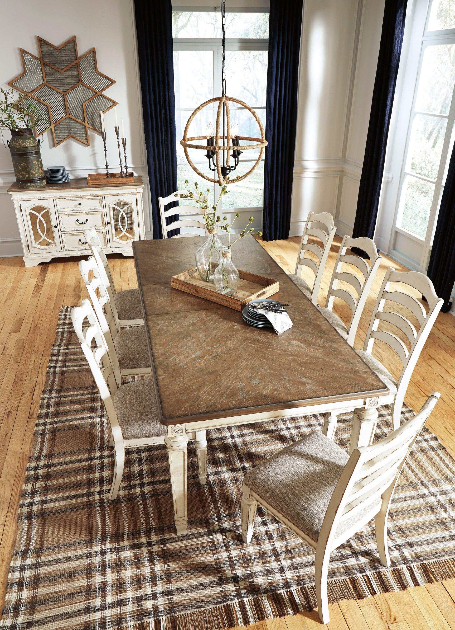 Realyn Chipped White Dining Room Set / 9pc (Ladderback styling) - Ornate Home