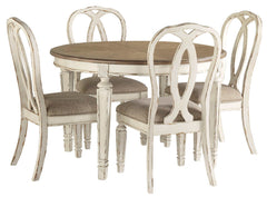 Realyn Chipped White Oval Dining Room Set / 5pc (Oval back) - Ornate Home