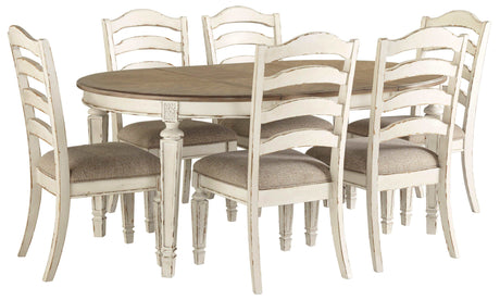Realyn Chipped White Oval Dining Room Set / 7pc with Ladder-Back Chairs - Ornate Home