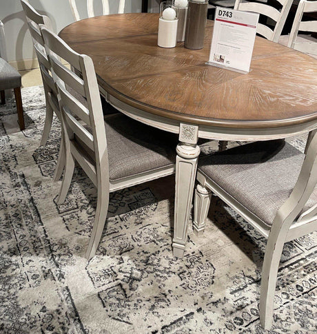 Realyn Chipped White Oval Dining Room Set / 7pc with Ladder-Back Chairs - Ornate Home