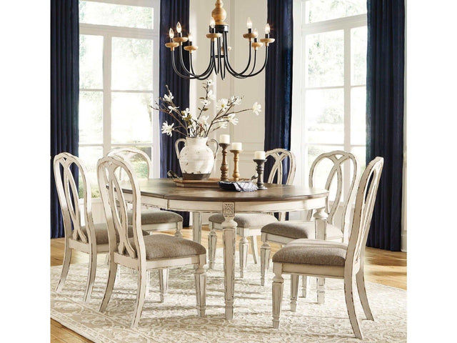 Realyn Chipped White Oval Dining Room Set / 7pc with Ribbon-Back - Ornate Home