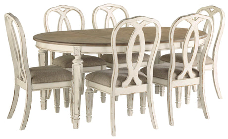Realyn Chipped White Oval Dining Room Set / 7pc with Ribbon-Back - Ornate Home