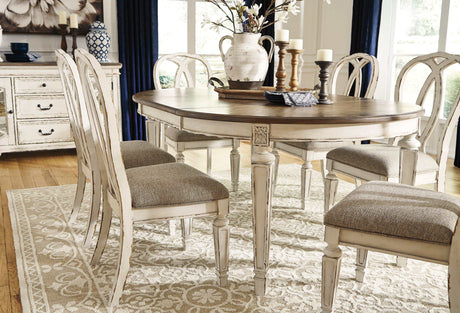 Realyn Chipped White Oval Dining Room Set / 7pc with Ribbon-Back - Ornate Home