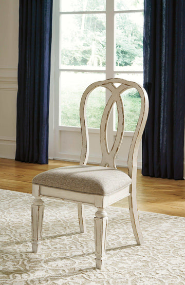 Realyn Chipped White Oval Dining Room Set / 7pc with Ribbon-Back - Ornate Home