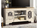 Realyn Chipped White XL 74" TV Stand w/Fireplace Option - Ornate Home