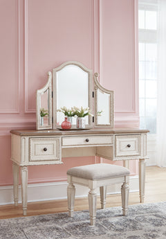 Realyn Vanity & Mirror w/ Stool (Set of 3) - Ornate Home