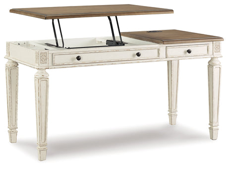 Realyn White/Brown Home Office Lift Top Desk - Ornate Home